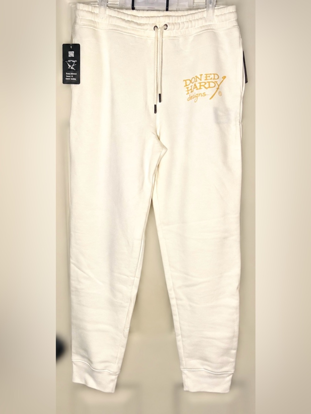 Ed Hardy Tiger Rose Graphic Jogger Sweatpants Cream Gold - Picture 5 of 7